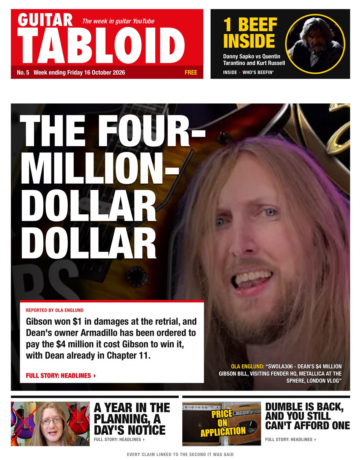 Guitar Tabloid, Week ending Friday 16 October 2026: The four-million-dollar dollar; A year in the planning, a day's notice; Dumble is back, and you still can't afford one